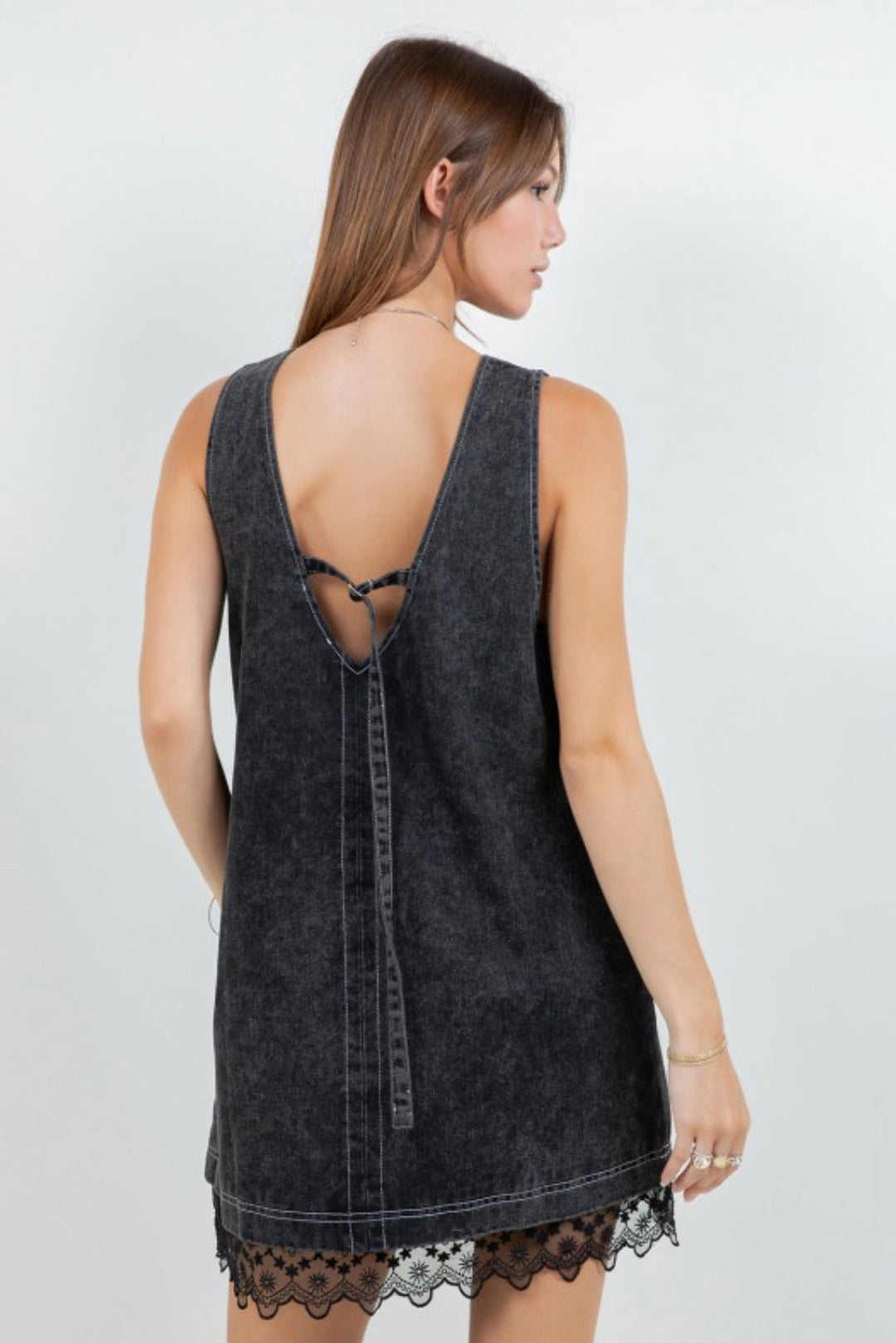 Cobian Denim Washed Lace Insert Shift Dress