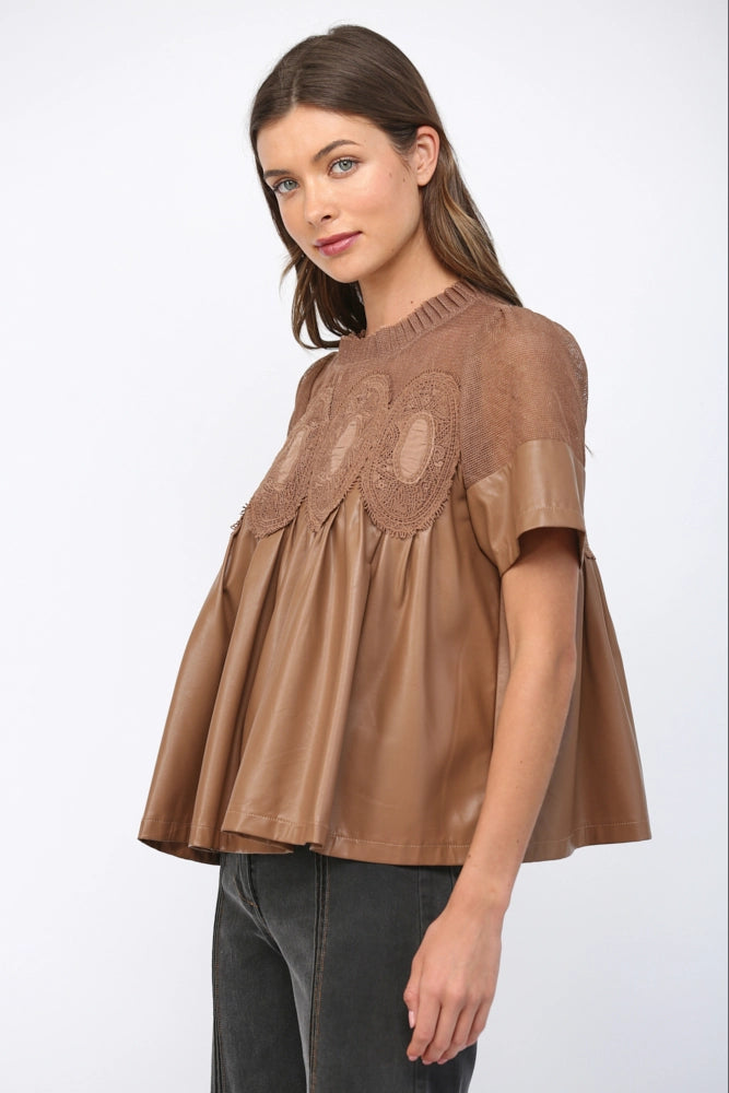 Lace Overlay Babydoll Top