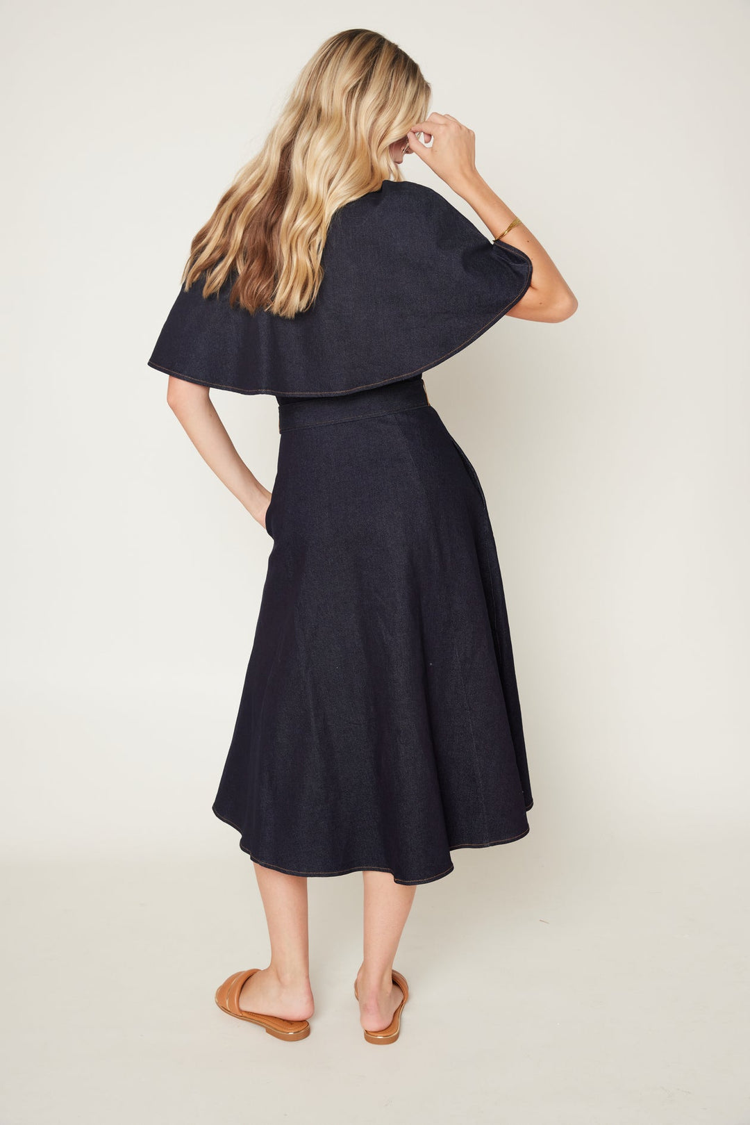 Just Looking Denim Cape Midi Dress