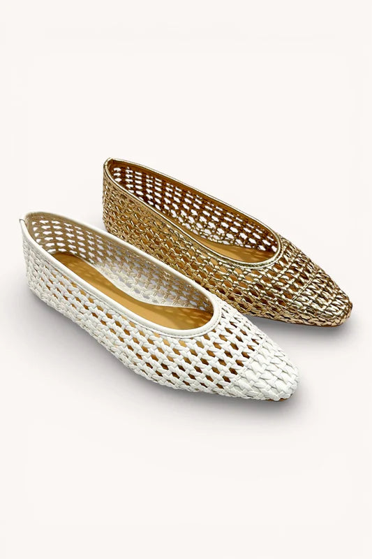 Amara Gold Woven Ballerinas