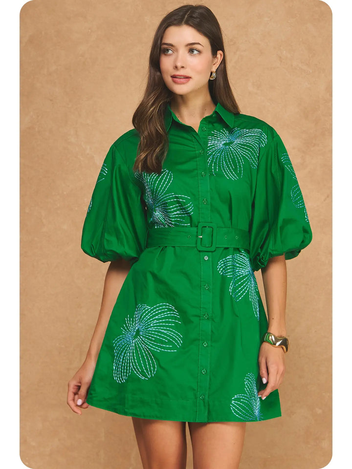 Kelson Embroidered Mini Shirt Dress