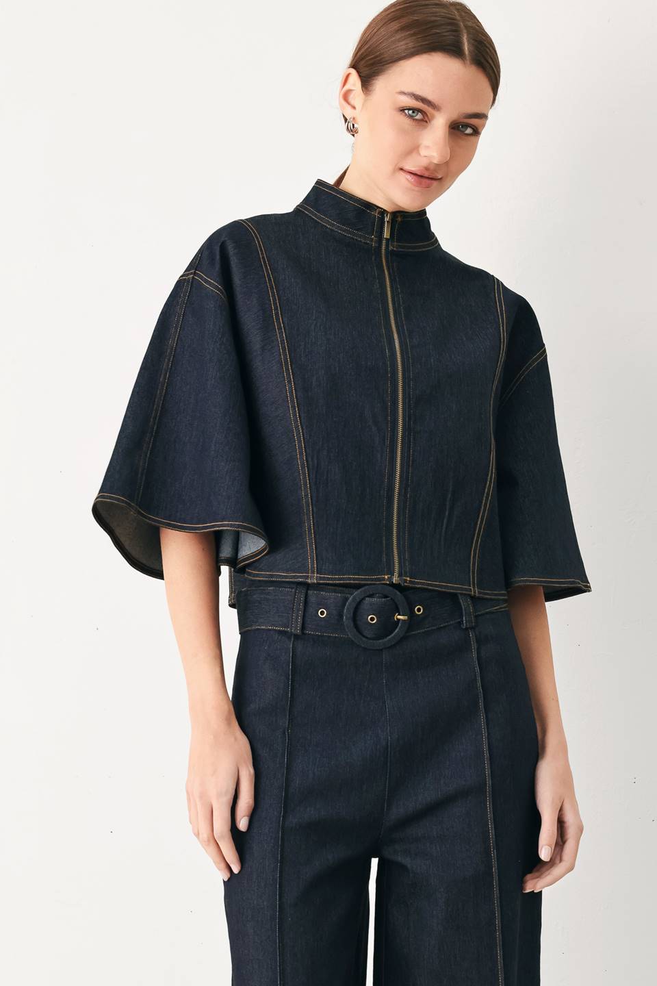 Dark Denim Capelet Top