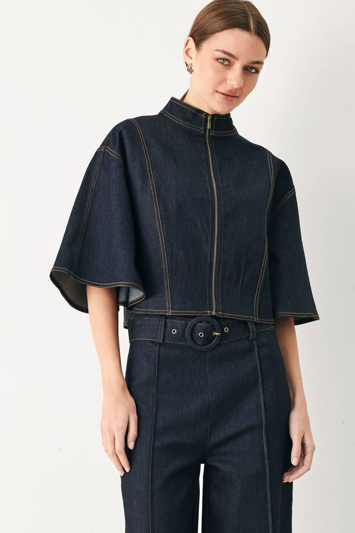 Dark Denim Capelet Top