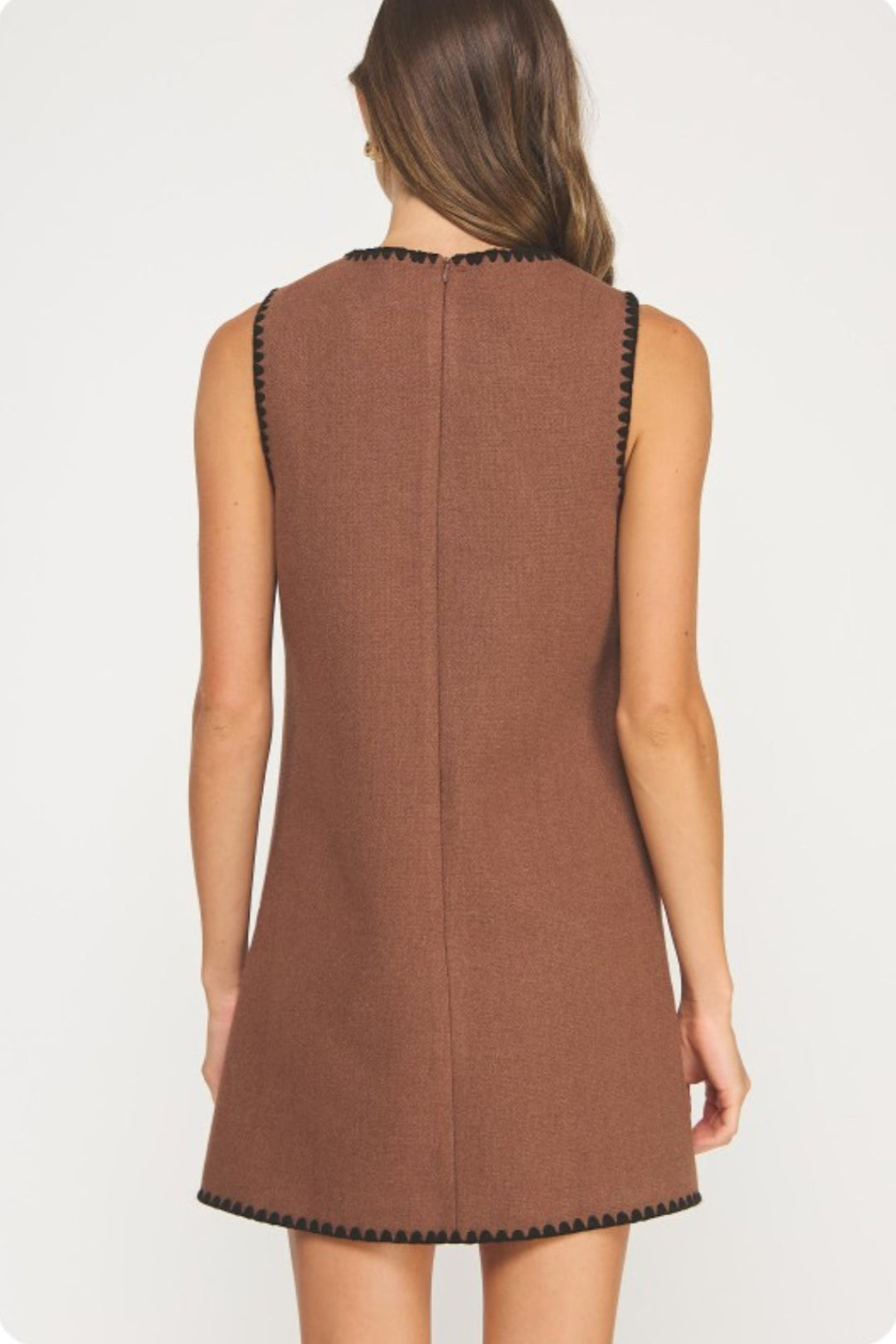 On Holiday Contrast Embroidery Mini Dress
