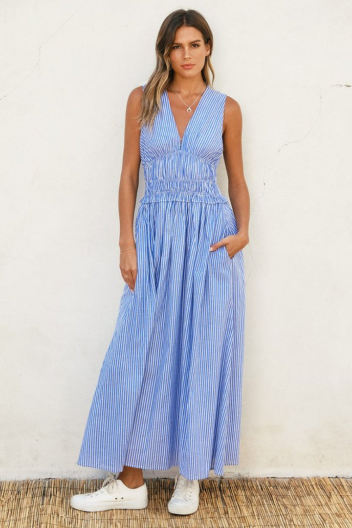 Alex Poplin Shirred Midi Dress