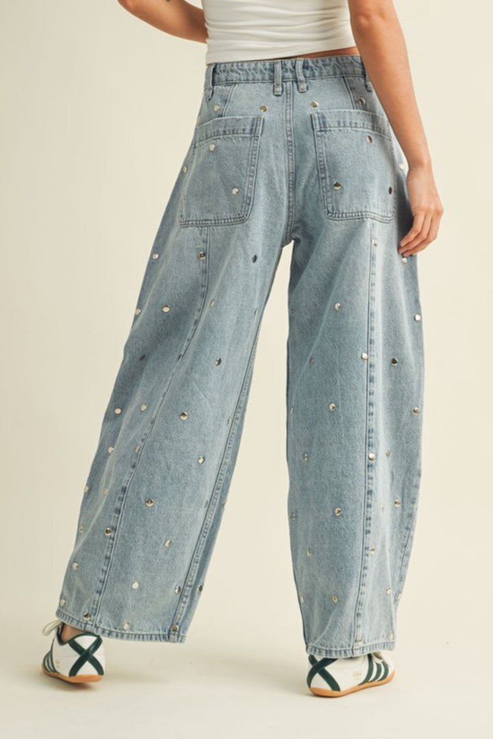 Hidden Treasure Studded Barrel Jeans