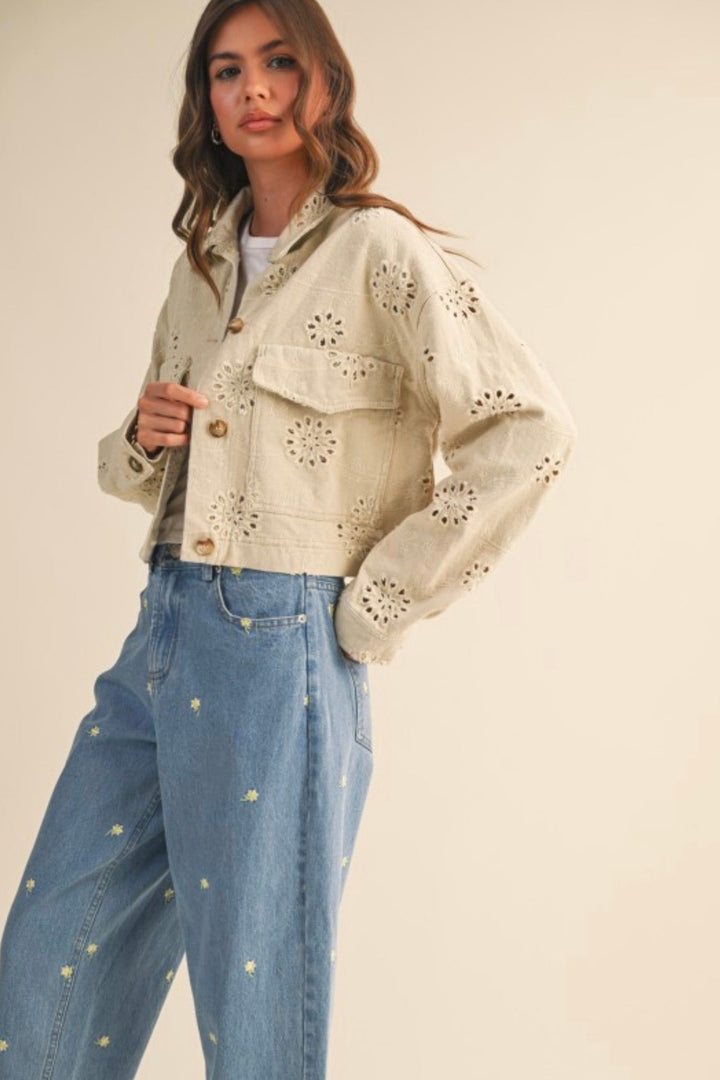 Leslie Eyelet Twill Trucker Jacket