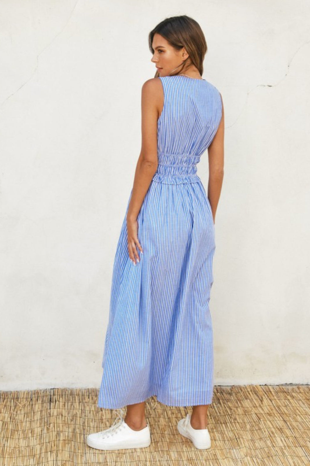 Alex Poplin Shirred Midi Dress