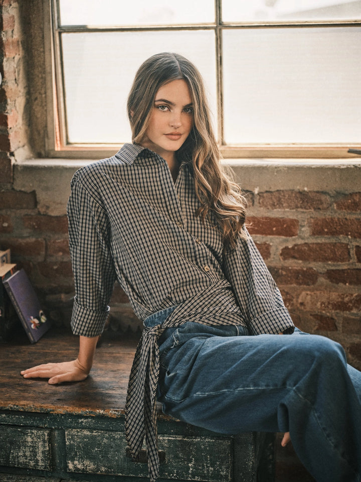 Oxford Plaid Scarf Detail Button Down