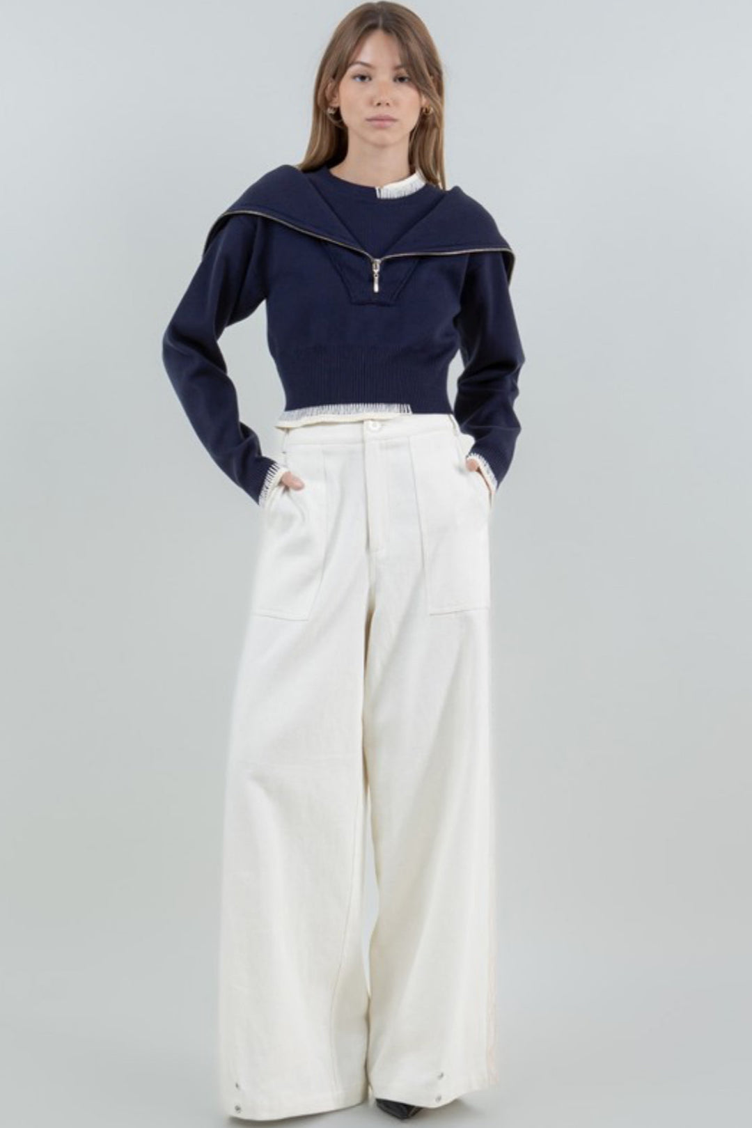 Kiele Double Layer Zip Up Sweater