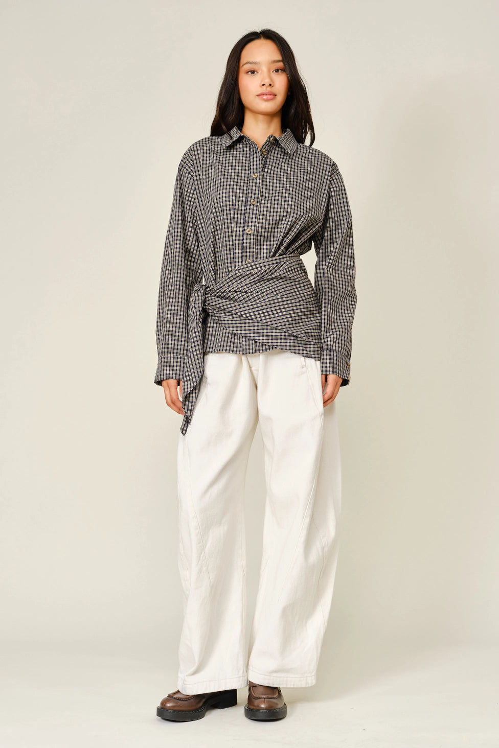 Oxford Plaid Scarf Detail Button Down