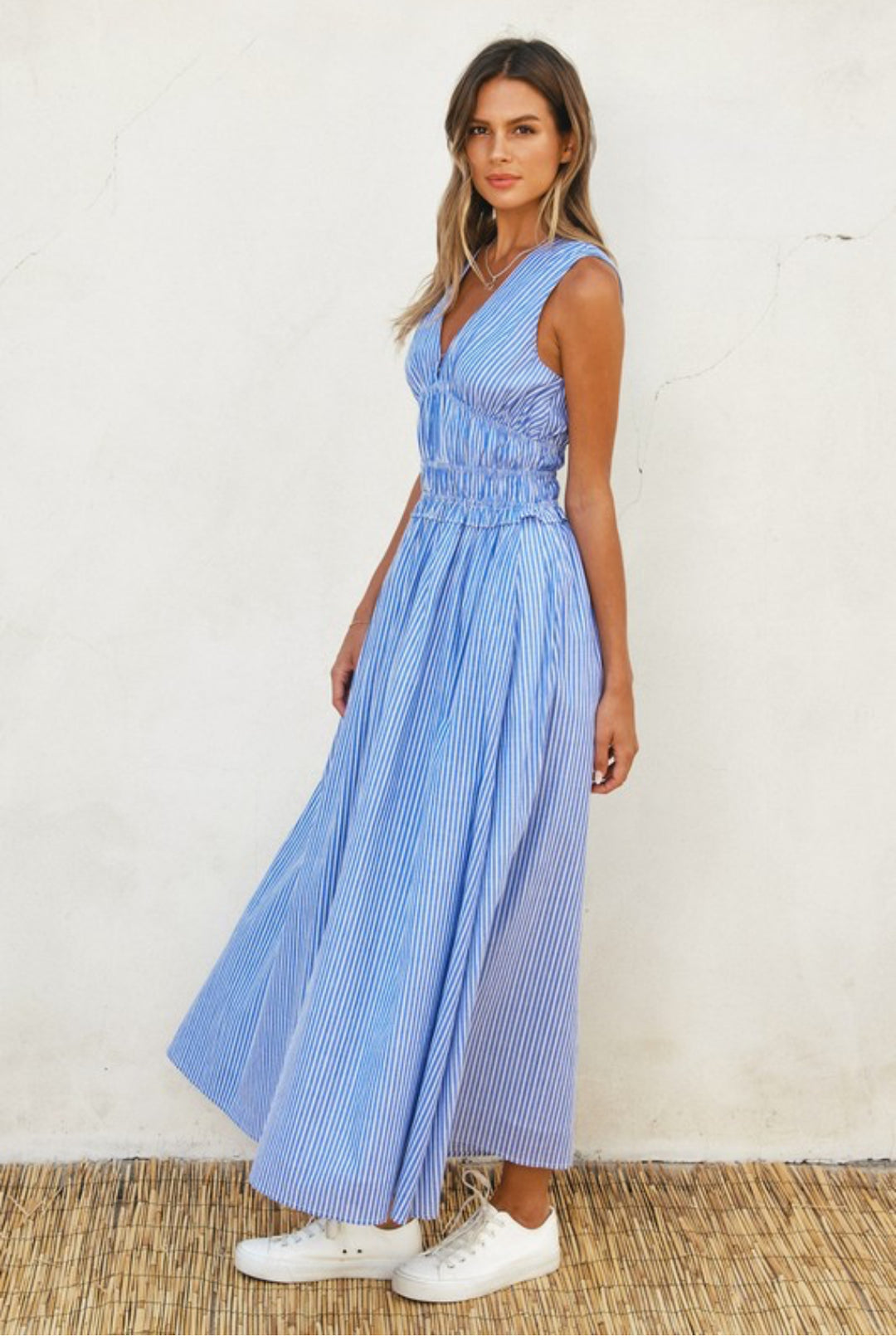 Alex Poplin Shirred Midi Dress