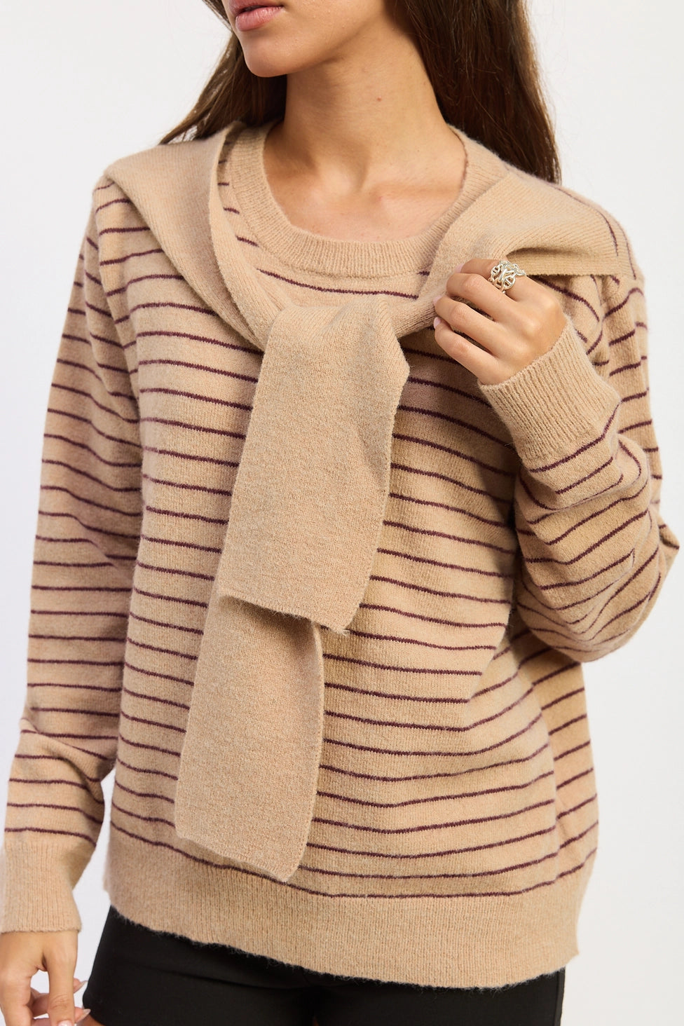 Arenna Stripe Shawl Sweater