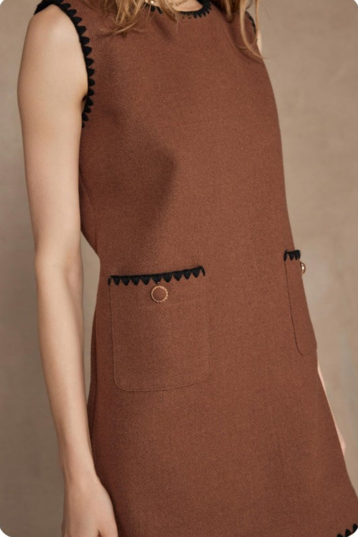 On Holiday Contrast Embroidery Mini Dress