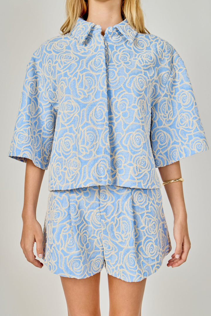Ellie Embroidered Button Down Top