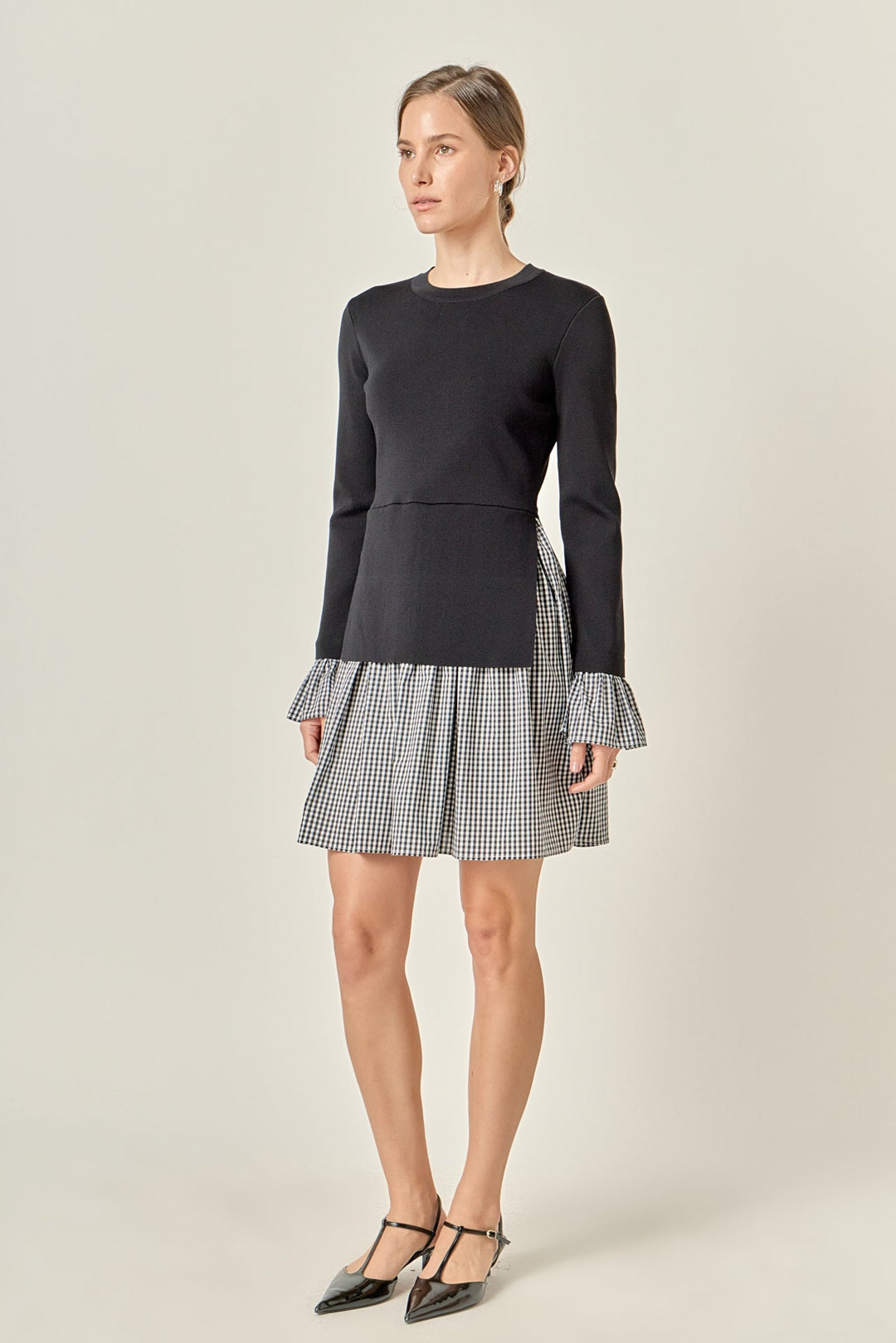 Keep It Together Mixed Media Gingham Dress