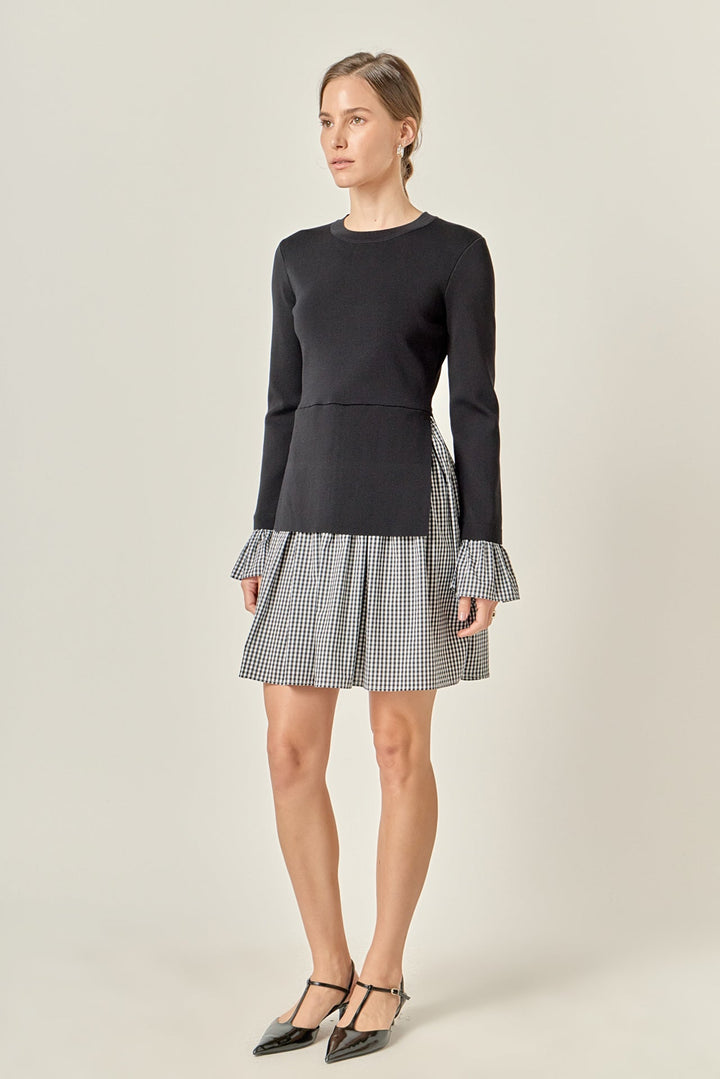 Keep It Together Mixed Media Gingham Dress