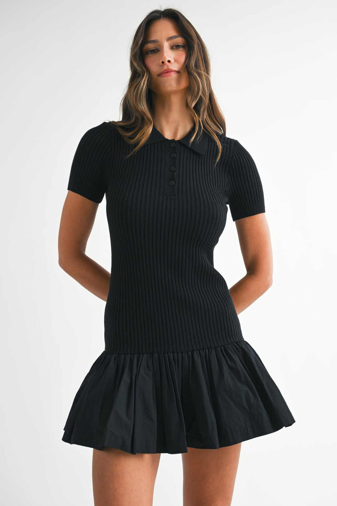 Polo Collar Ribbed Knit Dress