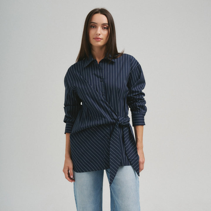 Ashberry Asymmetrical Tie Waist Button Down Top