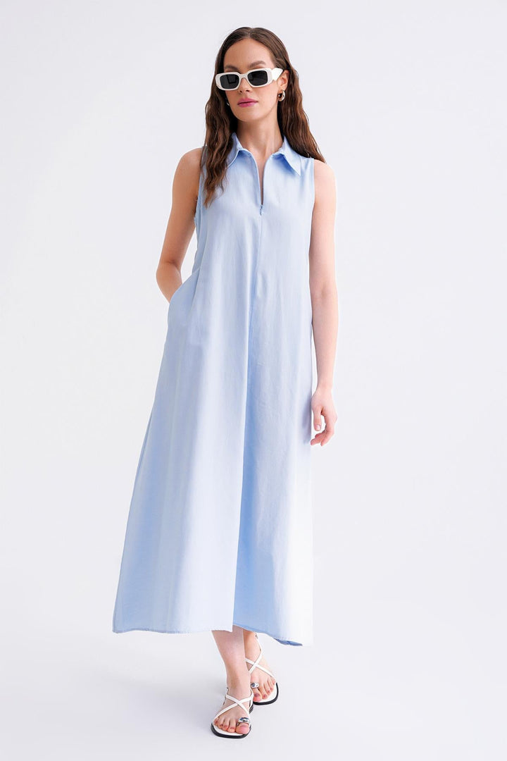 Jade Collared Poplin Dress