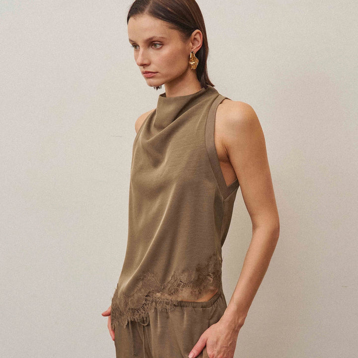 Twila High Cowl Neck Lace Top