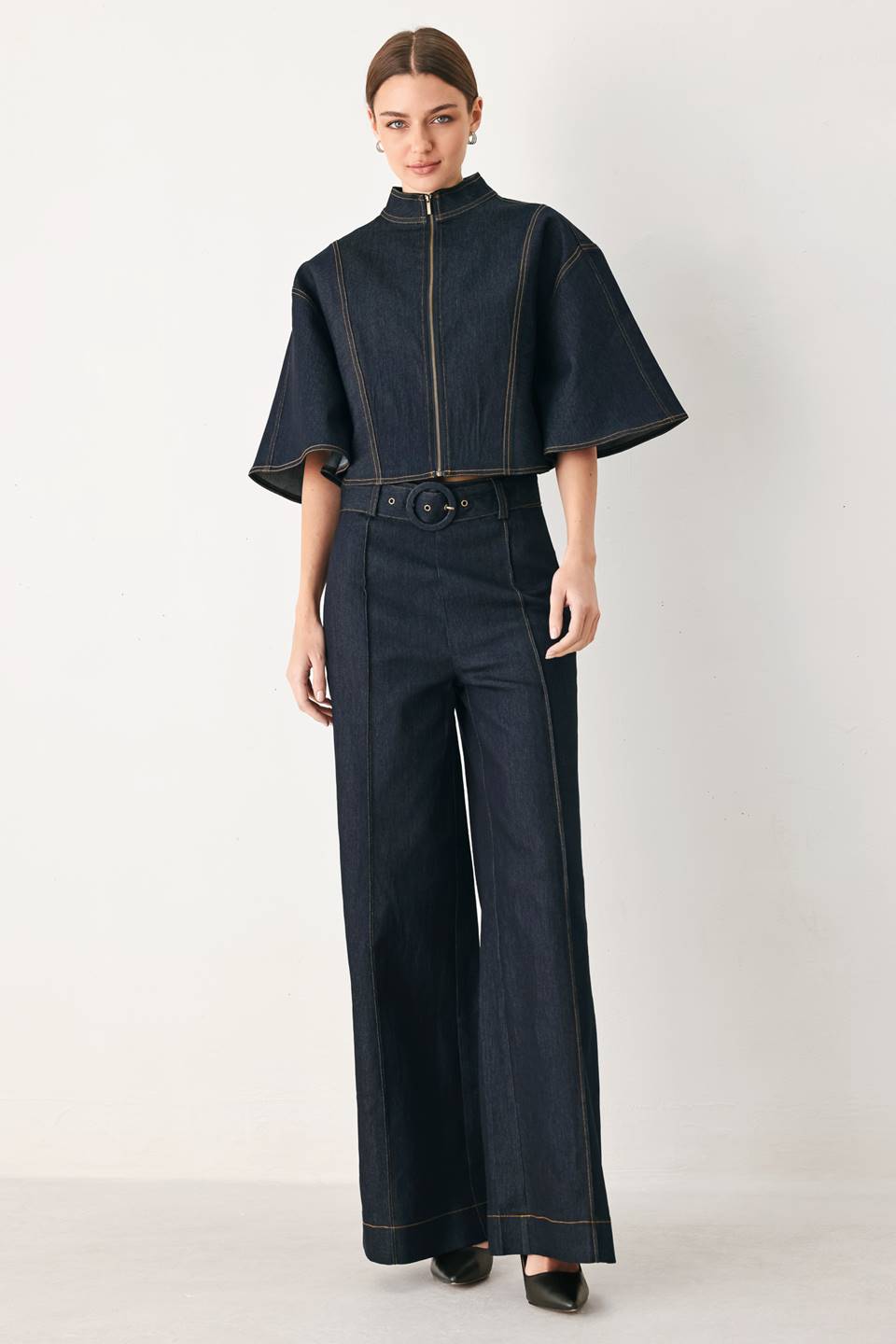 Dark Denim Capelet Top