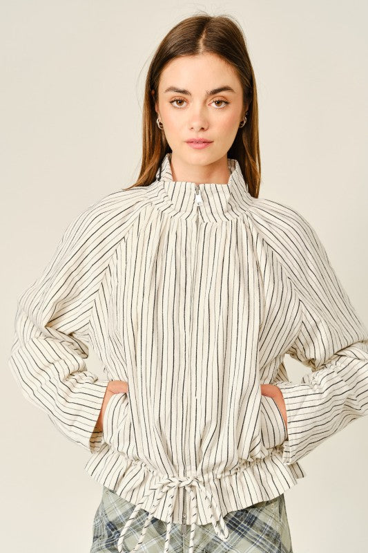 Evening Pinstripe Funnel Neck Jacket