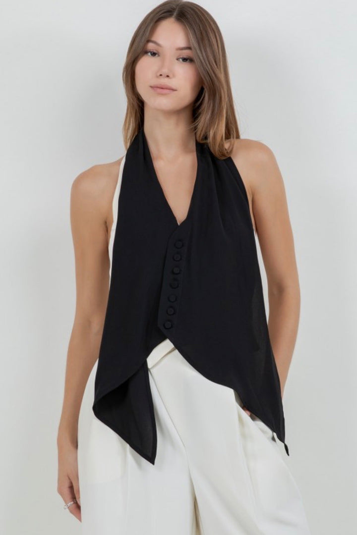 I'm Busy Contrast Satin Top