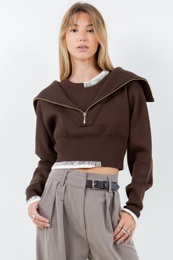 Kiele Double Layer Zip Up Sweater