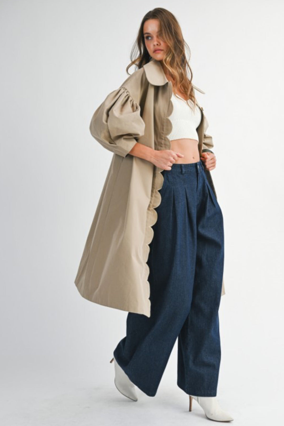 Puff Sleeve Scallop Trench
