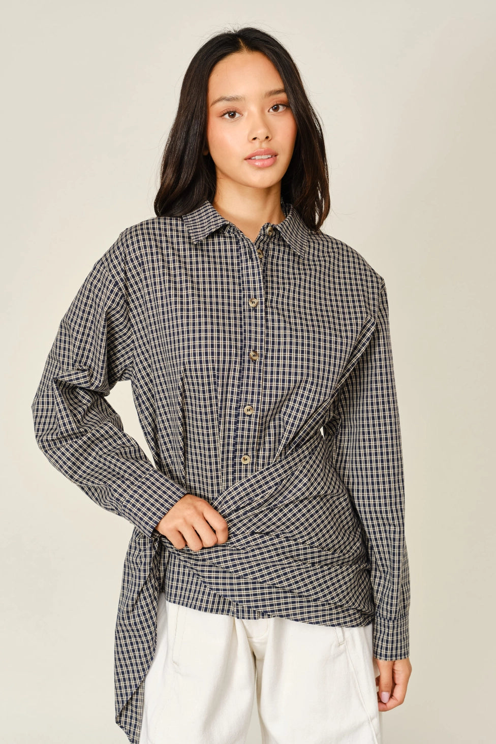 Oxford Plaid Scarf Detail Button Down