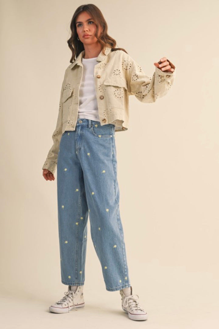 Leslie Eyelet Twill Trucker Jacket