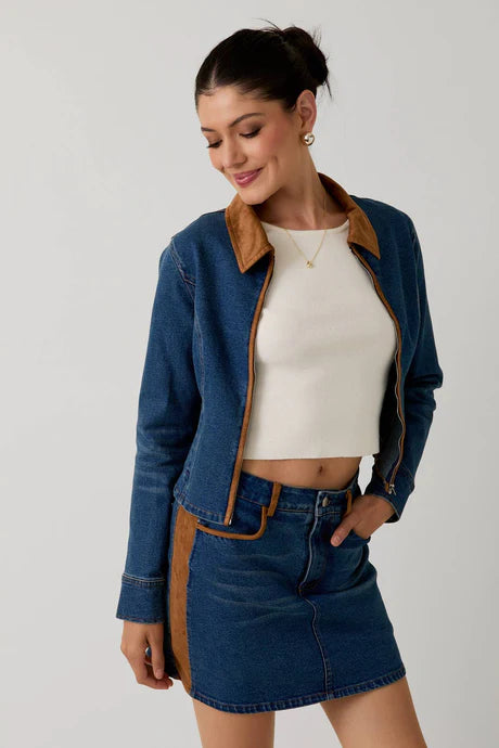 Teddy Suede Collar Denim Jacket