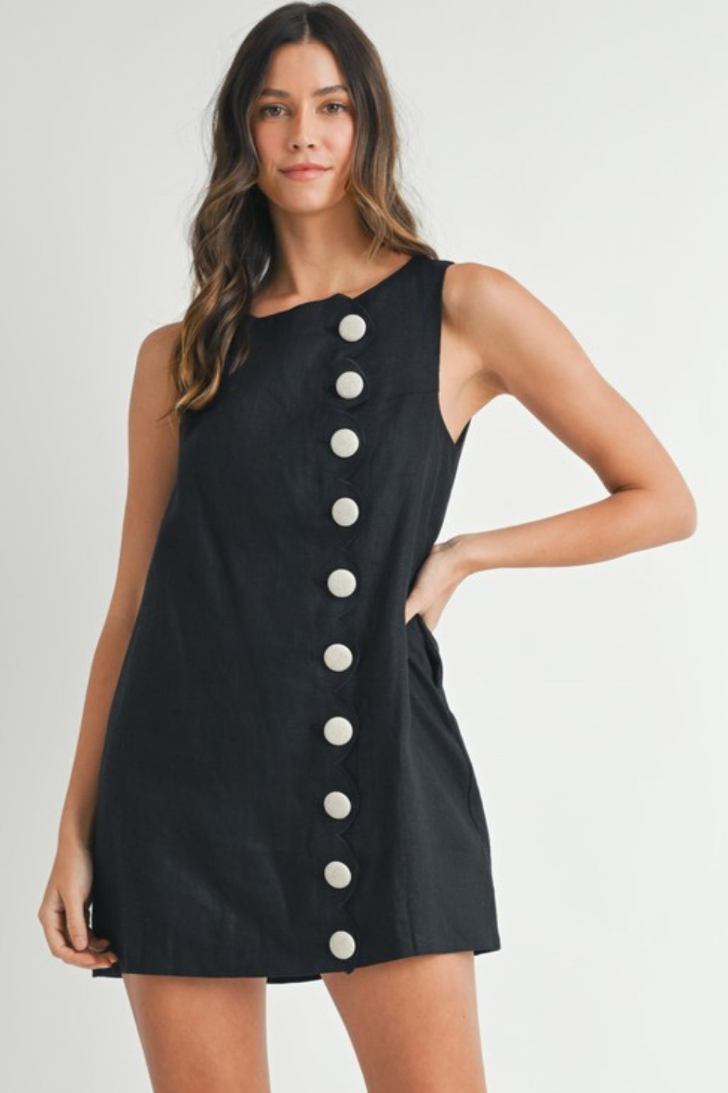 Linen Scalloped Mini Dress