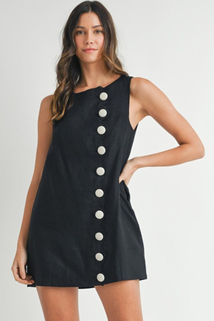 Linen Scalloped Mini Dress