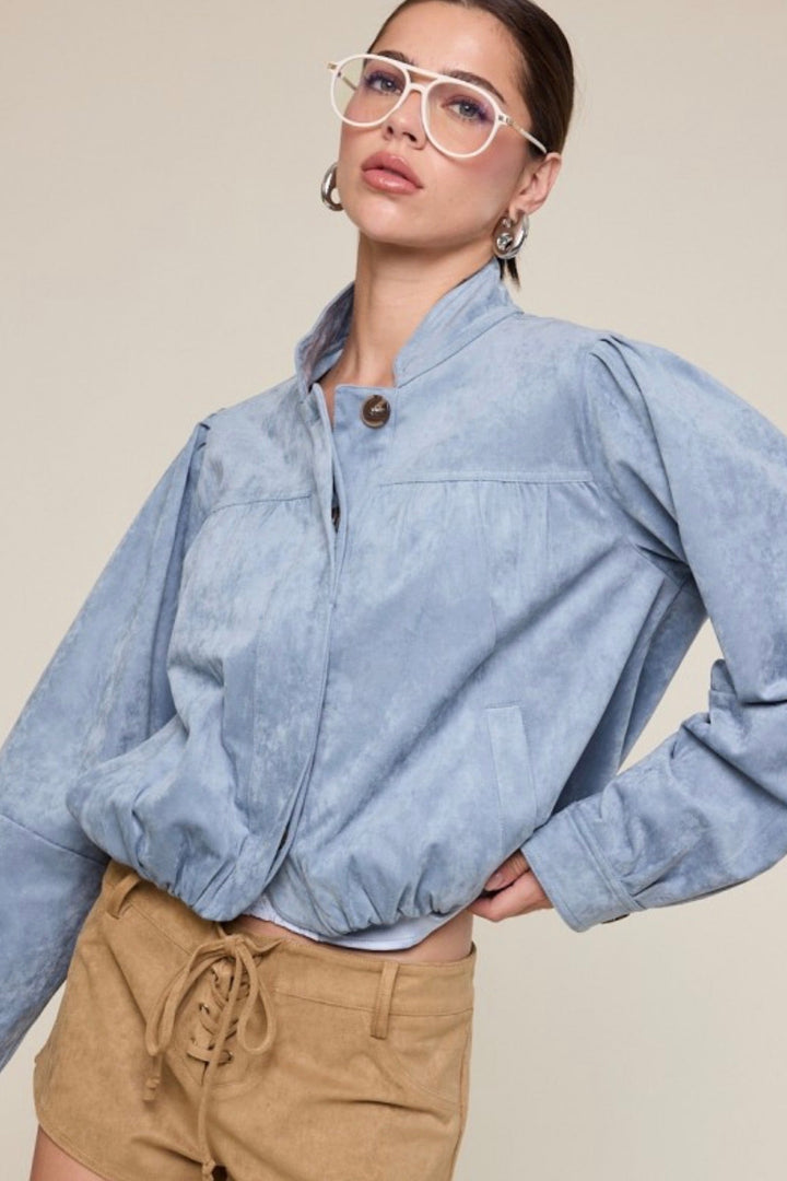 Preppy Suede Bomber Jacket