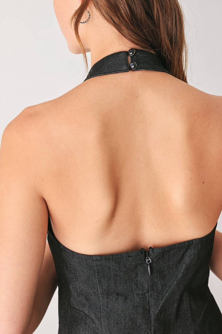 Villa Dark Denim Halter Dress