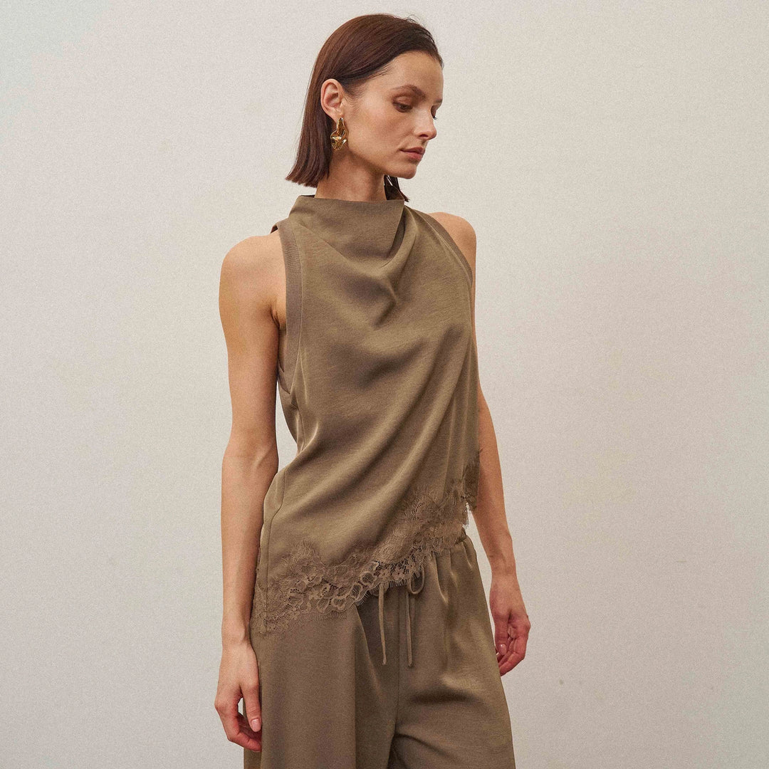 Twila High Cowl Neck Lace Top