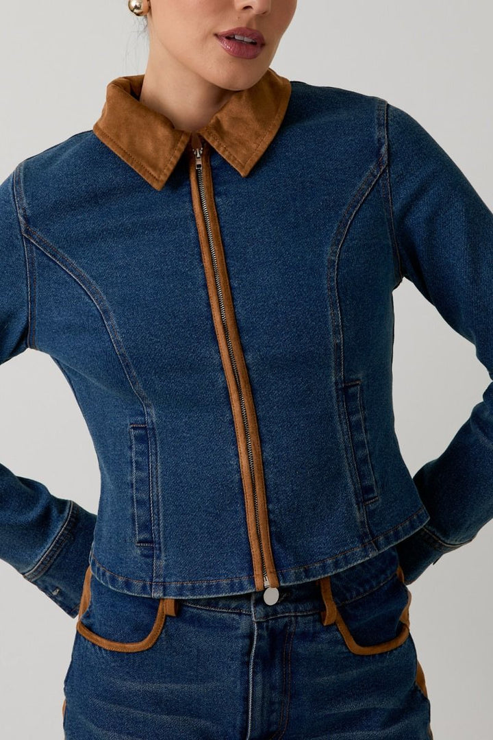 Teddy Suede Collar Denim Jacket