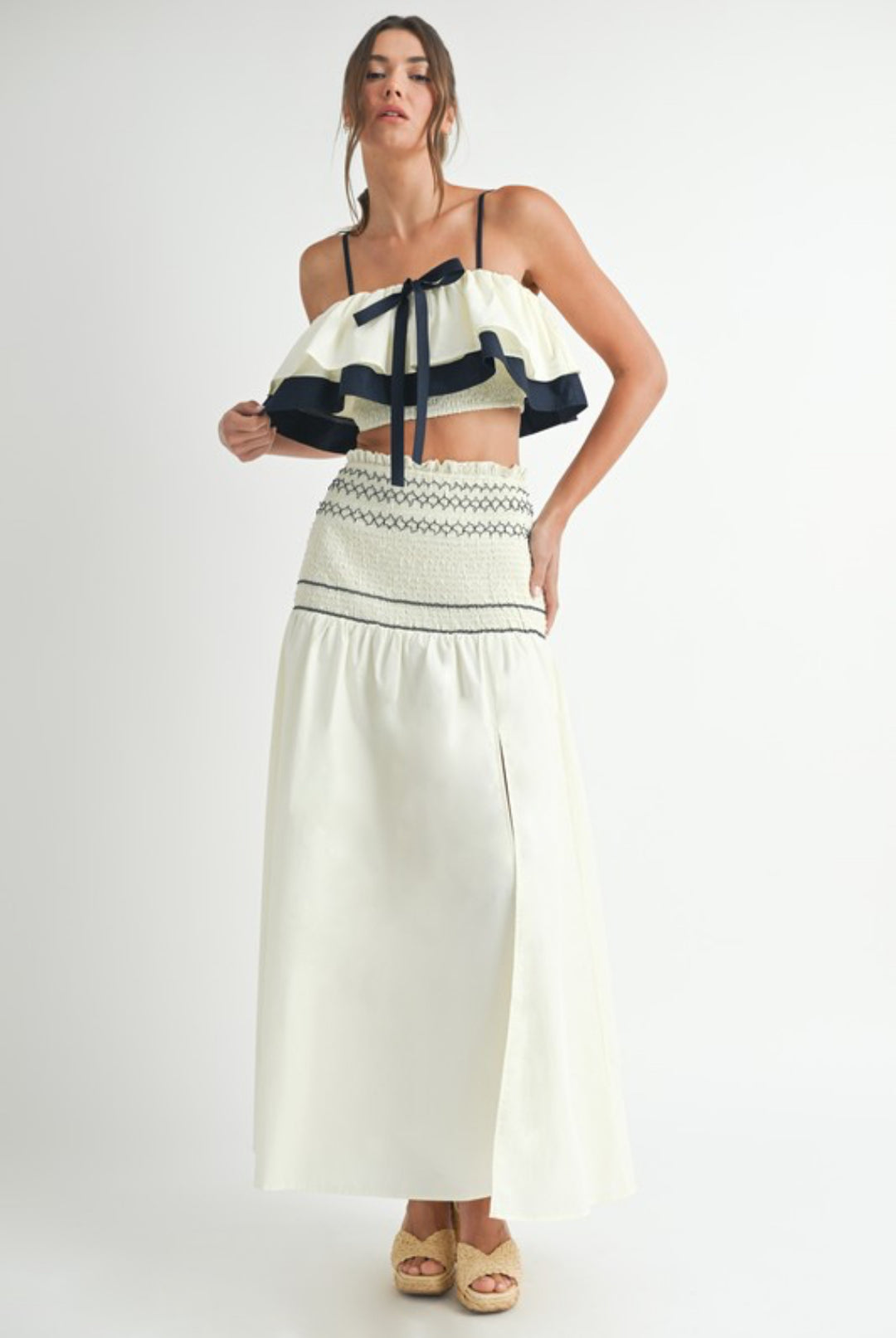 Ava Contrast Pleated Maxi Skirt