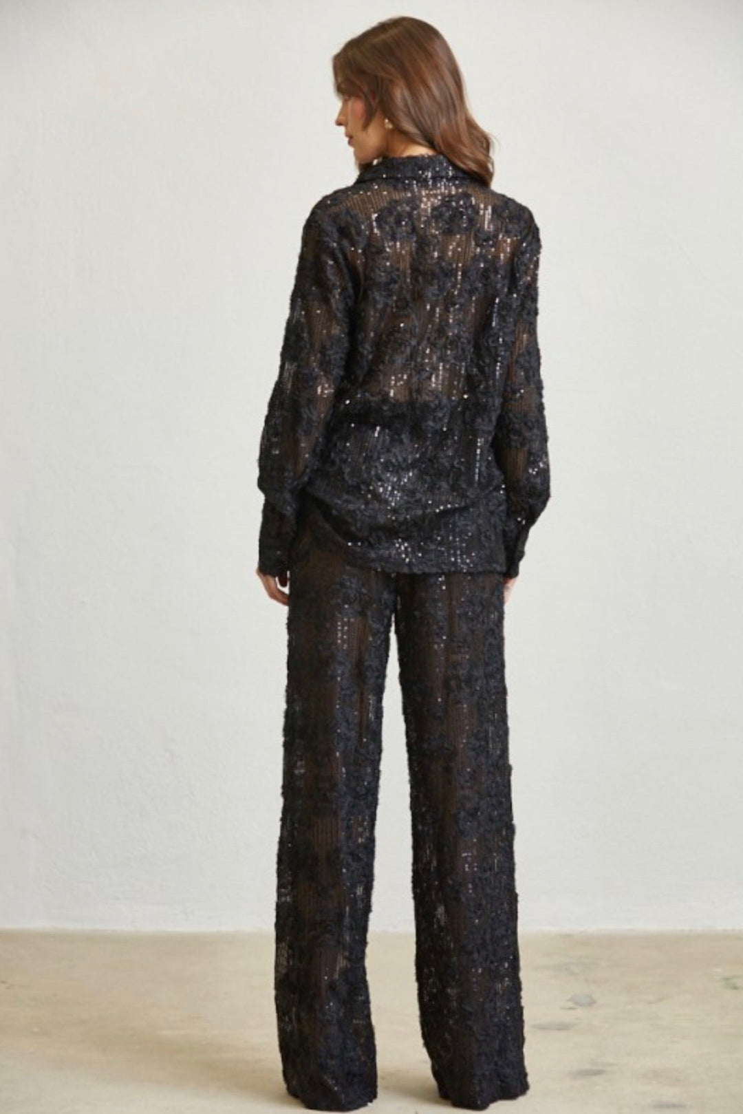 Carrie Sequin Mesh Buttondown Top