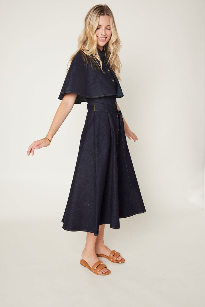 Just Looking Denim Cape Midi Dress