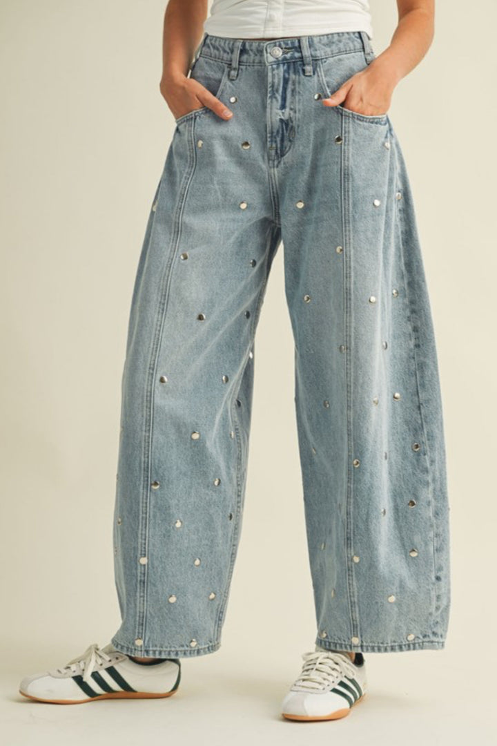 Hidden Treasure Studded Barrel Jeans