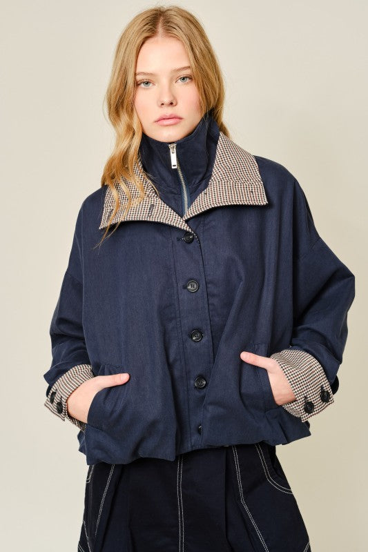 Liora Bomber Jacket with Plaid Details