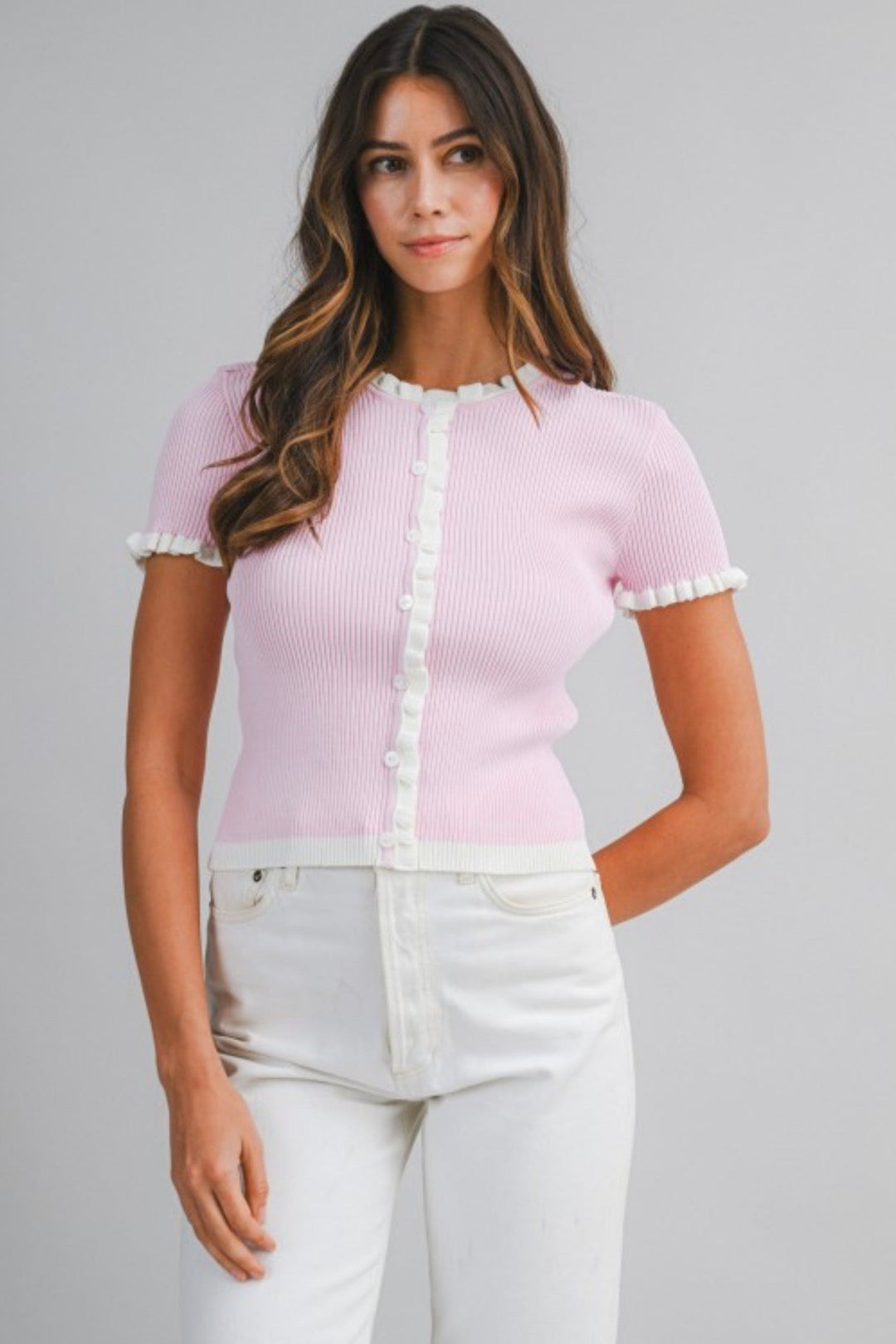 Camie Ribbed Knit Ruffle Top