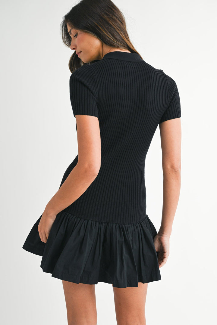 Polo Collar Ribbed Knit Dress