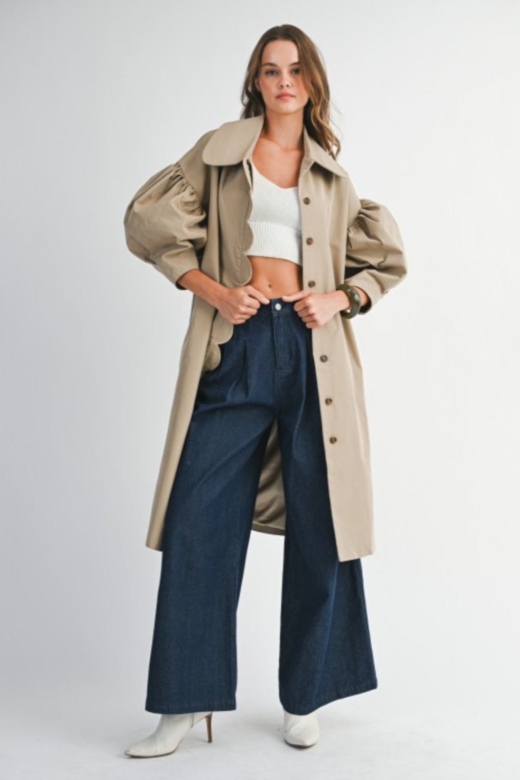 Puff Sleeve Scallop Trench