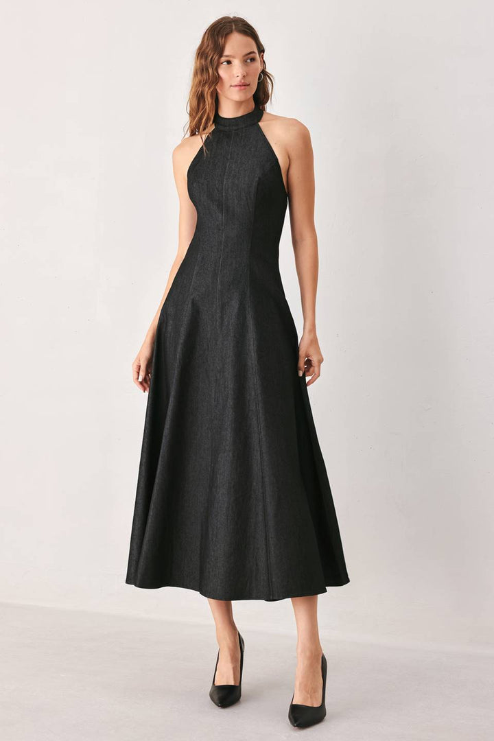 Villa Dark Denim Halter Dress