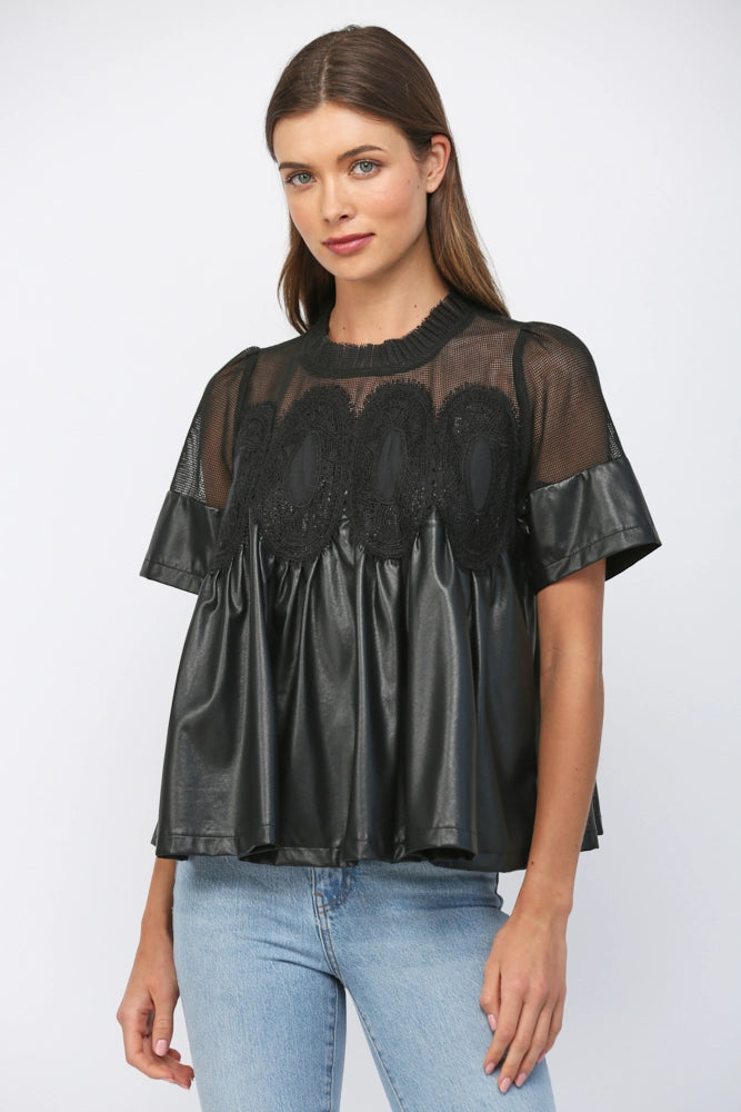 Lace Overlay Babydoll Top