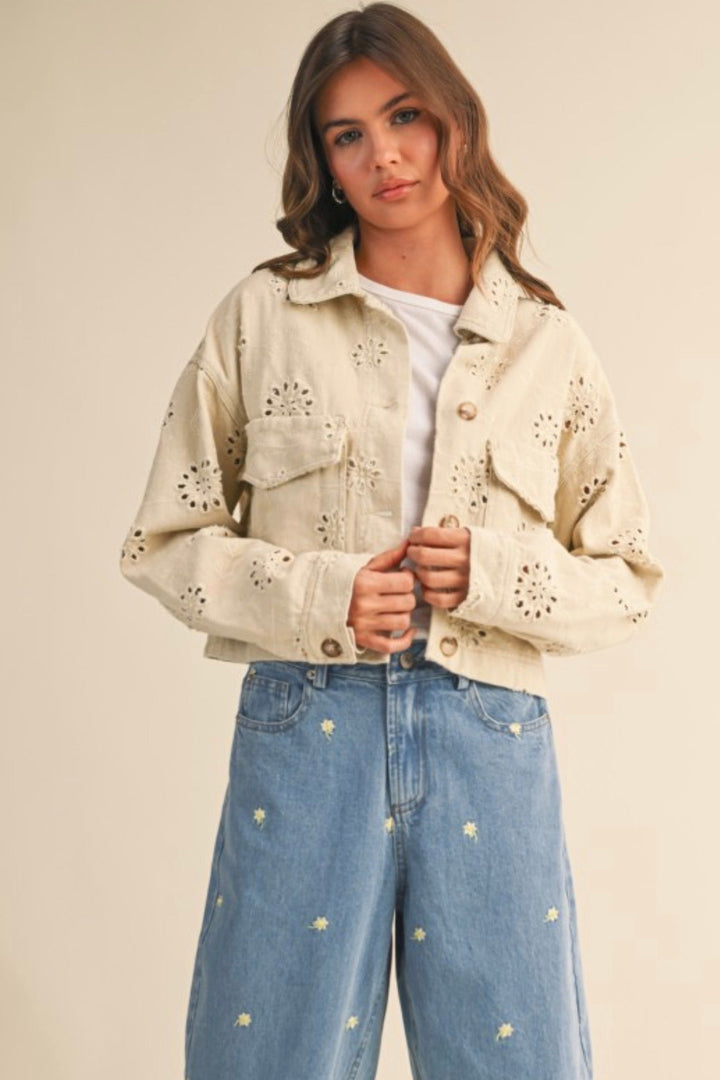 Leslie Eyelet Twill Trucker Jacket